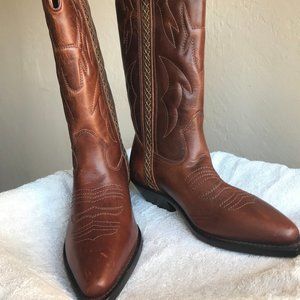 COLE HAAN Stitched Brown Western Boots - Size 5